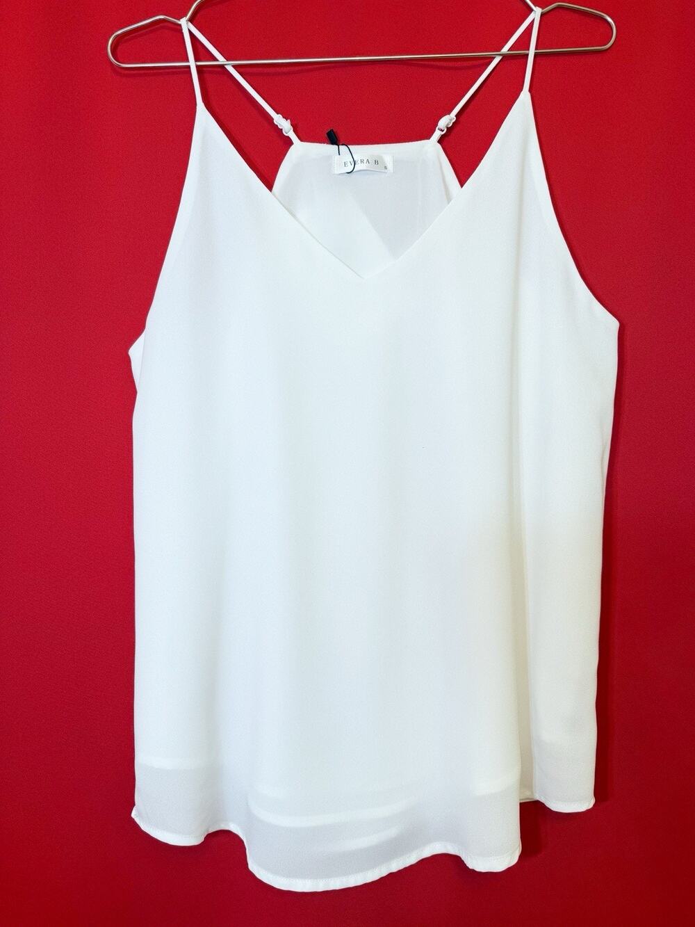 Small White Chiffon Double Lined V Neck Camisole Top Spaghetti Strap